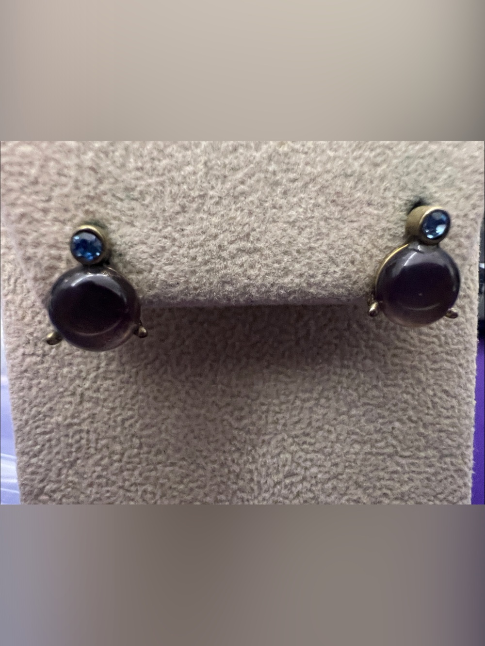 Blue Cabochon and Crystal Stud Earrings - Unbranded